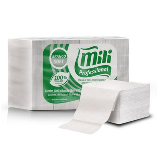 Toalha de Papel Interfolha 100% Celulose - Mili - 20x23 cm 1000 fls