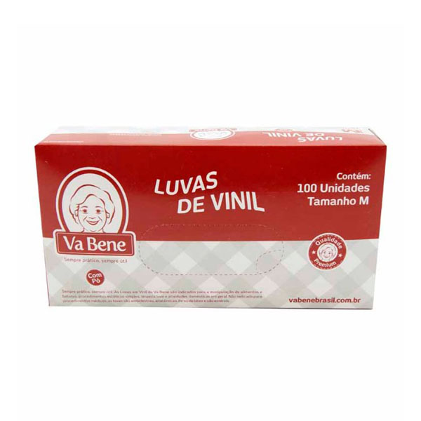 Luva Vinil com Pó - M - 100 Uni - Vabene